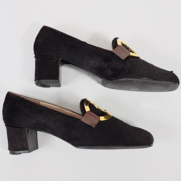 CHANEL shoes 39 US 9 pony hair XL huge CC logo buckle low 2" heel Vintage 1995 - Picture 6 of 11